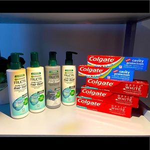 Household beauty bundle. 4 shampoo Garnier Fructis, 3 Colgate +2 kids toothpaste